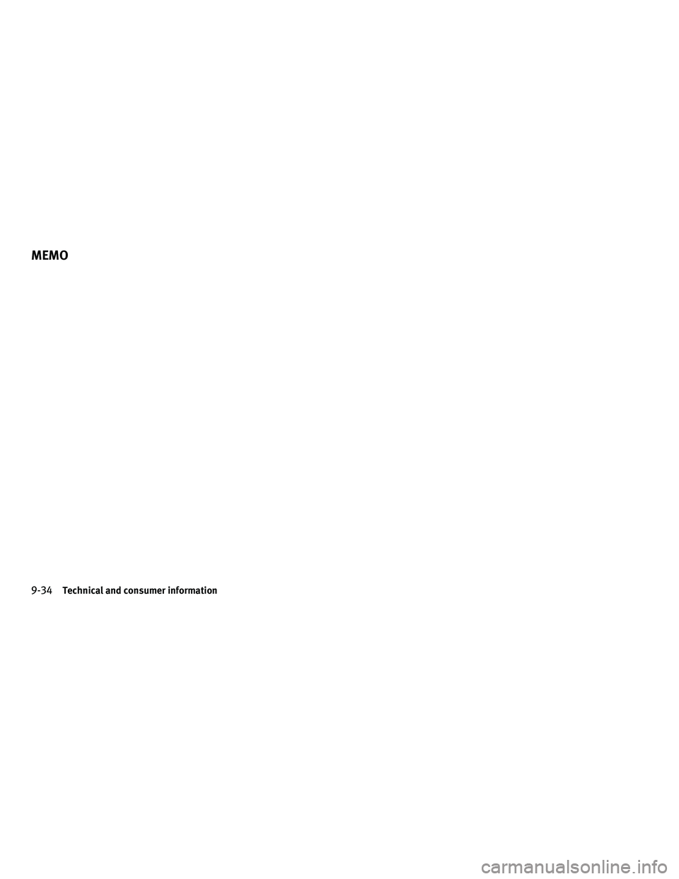 INFINITI FX 2010  Owners Manual 9-34Technical and consumer information
MEMO 