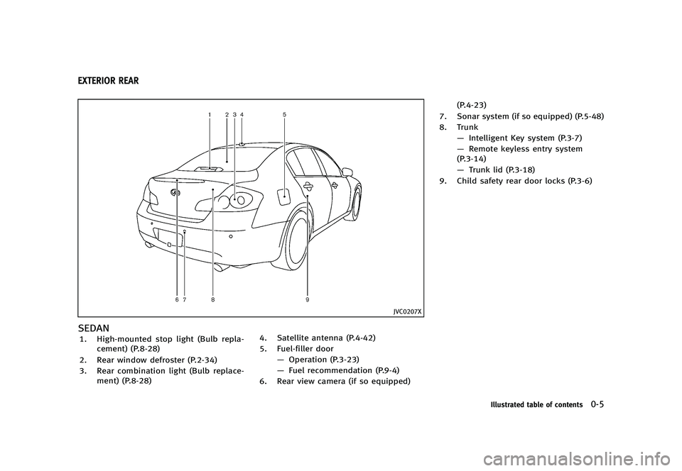 INFINITI G 2012  Owners Manual Black plate (11,1)
[ Edit: 2012/ 1/ 17 Model: V36-D ]
GUID-F8364FC5-18EF-423D-AF68-9A1FF66F1421
JVC0207X
SEDANGUID-45DE1062-D8E4-4EF5-87B4-9A80F09536041. High-mounted stop light (Bulb repla-cement) (P