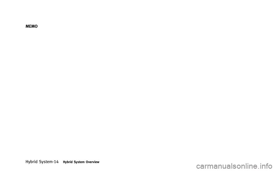 INFINITI M-HEV 2013 Owners Manual Hybrid System-14Hybrid System Overview
MEMO 