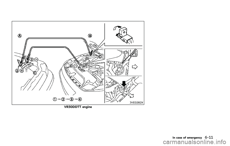 INFINITI Q50 2018 Owners Manual JVE0282X
VR30DDTT engine
In case of emergency6-11 INFINITI Q50 2018 Owners Manual JVE0282X
VR30DDTT engine
In case of emergency6-11