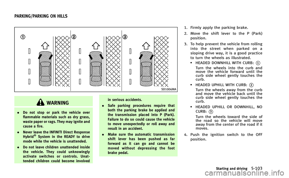 INFINITI Q50-HYBRID 2014 Service Manual SD1006MA
WARNING
.Do not stop or park the vehicle over
flammable materials such as dry grass,
waste paper or rags. They may ignite and
cause a fire.
. Never leave the INFINITI Direct Response
Hybrid
INFINITI Q50-HYBRID 2014 Service Manual SD1006MA
WARNING
.Do not stop or park the vehicle over
flammable materials such as dry grass,
waste paper or rags. They may ignite and
cause a fire.
. Never leave the INFINITI Direct Response
Hybrid