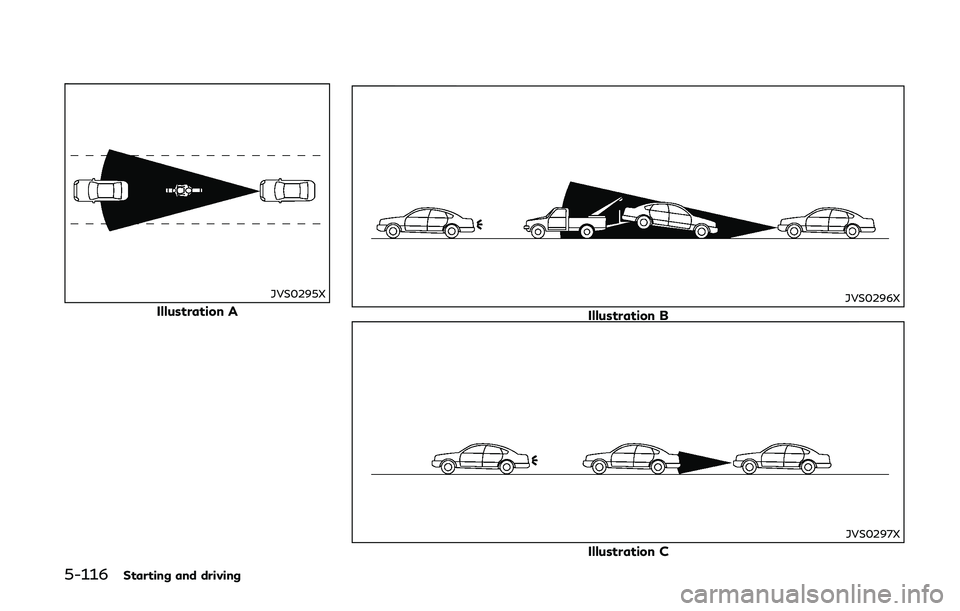INFINITI Q50-HYBRID 2018  Owners Manual 5-116Starting and driving
JVS0295X
Illustration AJVS0296X
Illustration B
JVS0297X
Illustration C 
