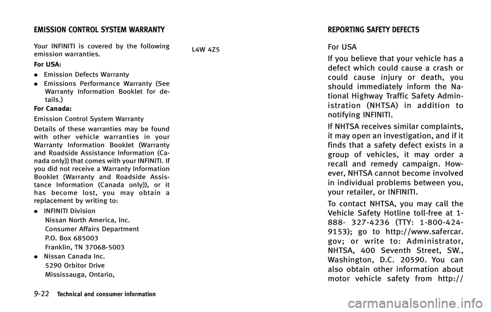 INFINITI Q60 2015  Owners Manual �����5�F�D�I�O�J�D�B�M �B�O�E �D�P�O�T�V�N�F�S �J�O�G�P�S�N�B�U�J�P�O
�:�P�V�S �*�/��*�/�*�5�* �J�T �D�P�W�F�S�F�E �C�Z �U�I�F �G�P�M�M�P�X�J�O�H
�F�N�J�T�T�J�P�O �X�B�S�S�B�O�U�J�F�T�
��P�S �6