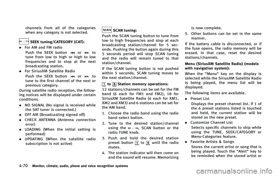 INFINITI Q70 2015  Owners Manual �����.�P�O�J�U�P�S�
 �D�M�J�N�B�U�F�
 �B�V�E�J�P�
 �Q�I�P�O�F �B�O�E �W�P�J�D�F �S�F�D�P�H�O�J�U�J�P�O �T�Z�T�U�F�N�T
�D�I�B�O�O�F�M�T �G�S�P�N �B�M�M �P�G �U�I�F �D�B�U�F�H�P�S�J�F�T
�X�I�F�O �B�