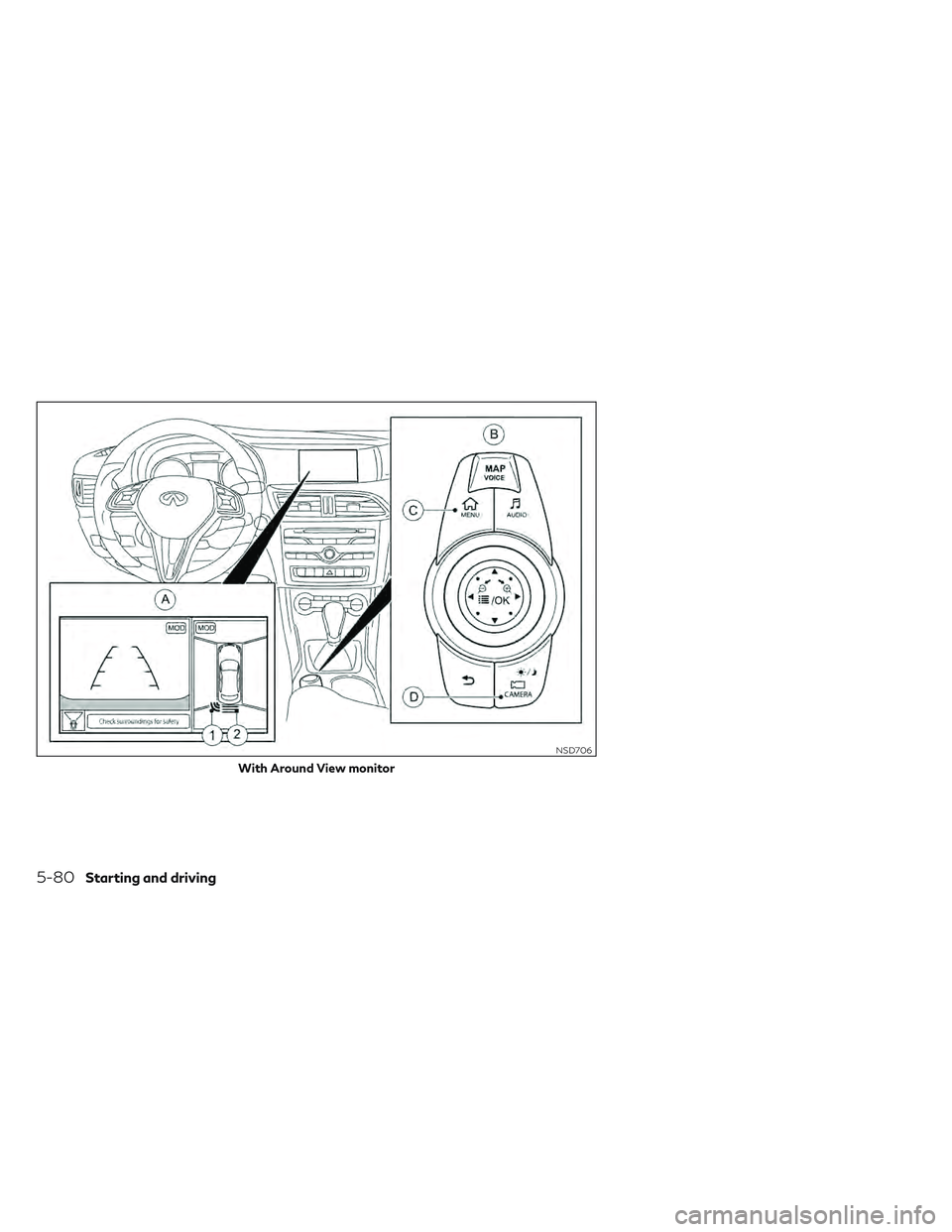 INFINITI QX30 2018  Owners Manual NSD706
With Around View monitor
5-80Starting and driving 