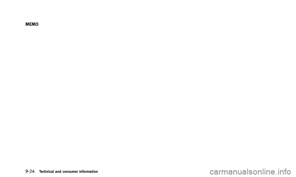INFINITI QX50 2014 Owners Manual 9-24Technical and consumer information
MEMO INFINITI QX50 2014 Owners Manual 9-24Technical and consumer information
MEMO