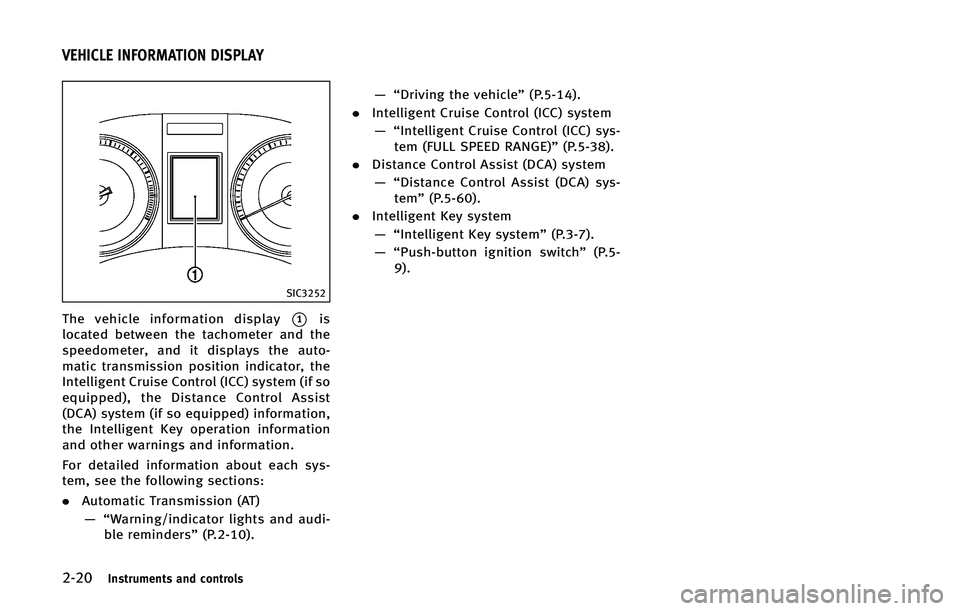 INFINITI QX50 2015  Owners Manual �����*�O�T�U�S�V�N�F�O�U�T �B�O�E �D�P�O�U�S�P�M�T
�4�*�$����
�5�I�F �W�F�I�J�D�M�F �J�O�G�P�S�N�B�U�J�P�O �E�J�T�Q�M�B�Z*��J�T
�M�P�D�B�U�F�E �C�F�U�X�F�F�O �U�I�F �U�B�D�I�P�N�F�U�F�S �B�O�