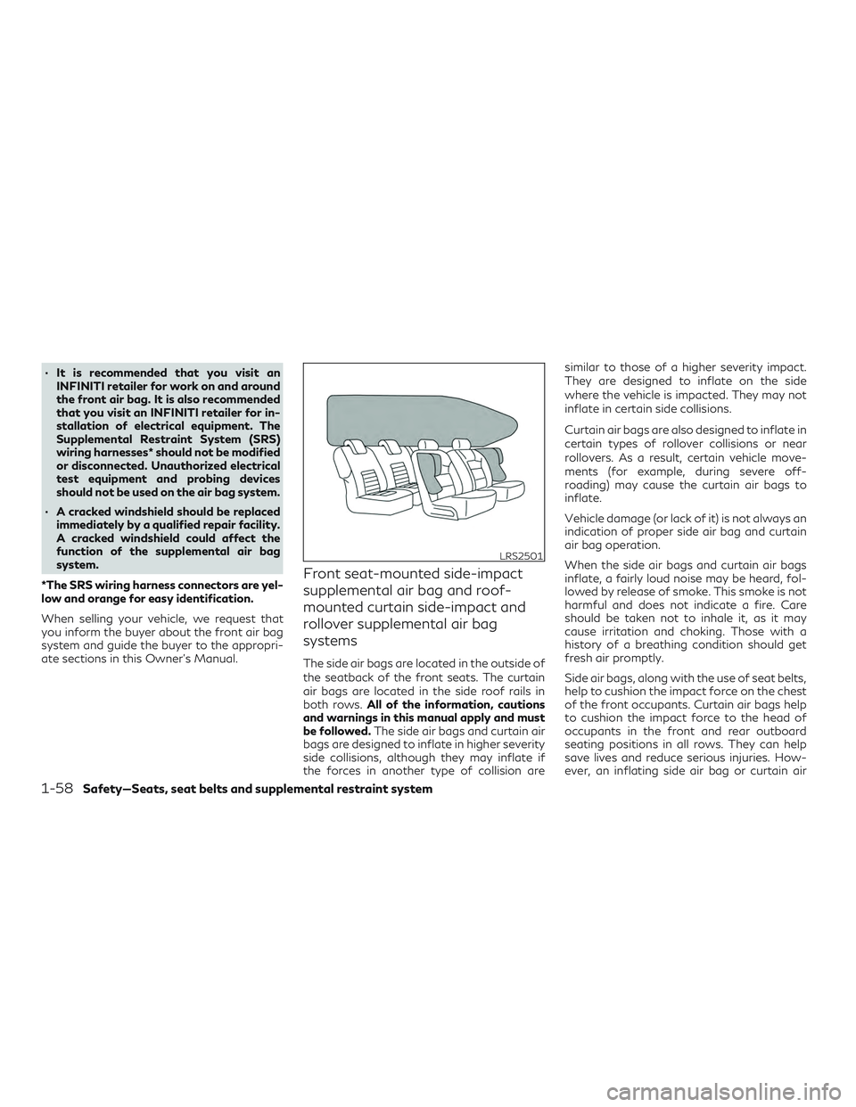 INFINITI QX50 2019 Manual PDF ∙ It is recommended that you visit anINFINITI retailer for work on and around
the front air bag. It is also recommended
that you visit an INFINITI retailer for in-
stallation of electrical equipment INFINITI QX50 2019 Manual PDF ∙ It is recommended that you visit anINFINITI retailer for work on and around
the front air bag. It is also recommended
that you visit an INFINITI retailer for in-
stallation of electrical equipment