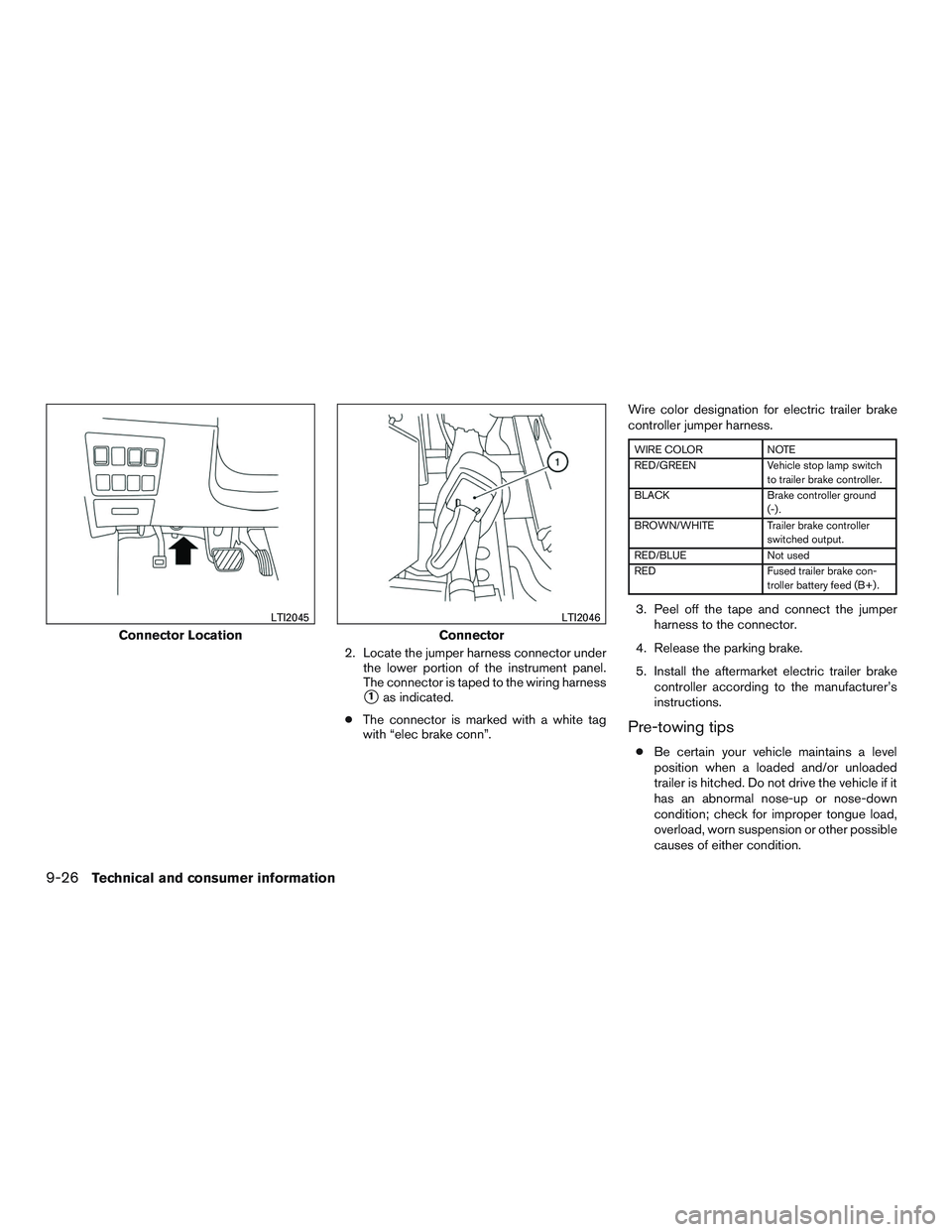 INFINITI QX60 2015  Owners Manual 2. Locate the jumper harness connector underthe lower portion of the instrument panel.
The connector is taped to the wiring harness
1as indicated.
● The connector is marked with a white tag
with 