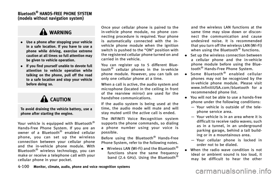 INFINITI QX70 2015  Owners Manual ������.�P�O�J�U�P�S�
 �D�M�J�N�B�U�F�
 �B�V�E�J�P�
 �Q�I�P�O�F �B�O�E �W�P�J�D�F �S�F�D�P�H�O�J�U�J�P�O �T�Z�T�U�F�N�T
�8�"�3�/�*�/�(
.�6�T�F �B �Q�I�P�O�F �B�G�U�F�S �T�U�P�Q�Q�J�O�H �Z�P�V�S �W