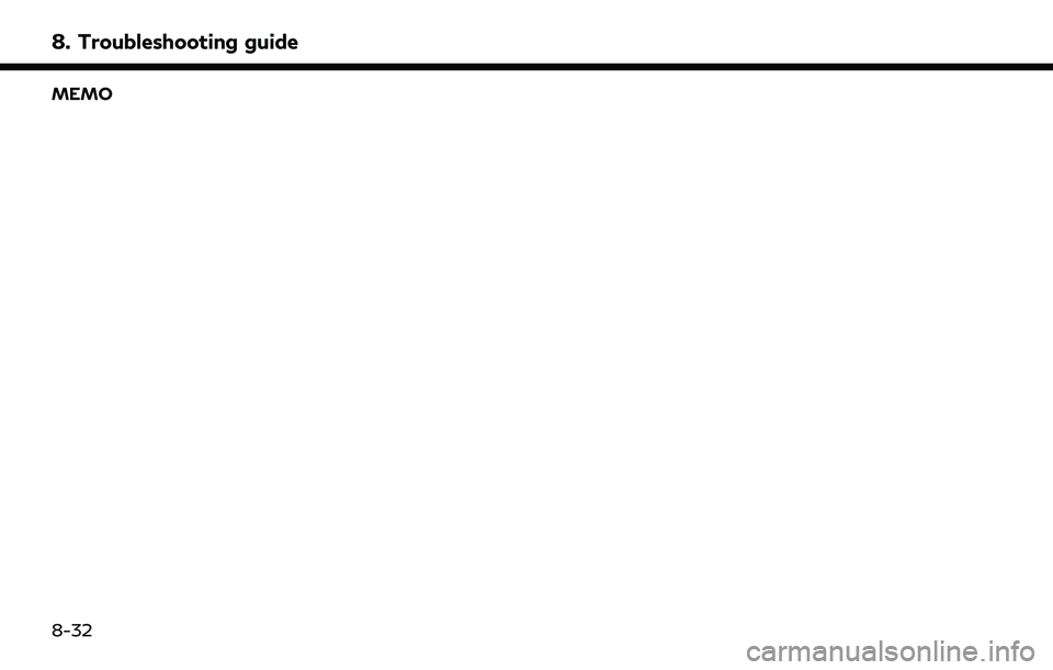 INFINITI QX80 2022  Owners Manual 8. Troubleshooting guide
MEMO
8-32 