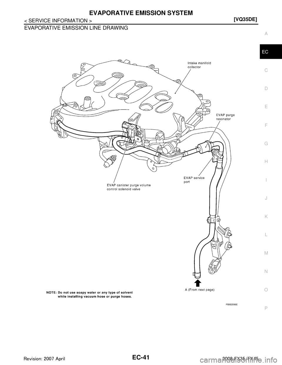 INFINITI FX35 2008  Service Manual 
EVAPORATIVE EMISSION SYSTEMEC-41
< SERVICE INFORMATION > [VQ35DE]
C
D
E
F
G H
I
J
K L
M A
EC
NP
O
EVAPORATIVE EMISSION LINE DRAWING
PBIB2096E
3AA93ABC3ACD3AC03ACA3AC03AC63AC53A913A773A893A873A873A8E3