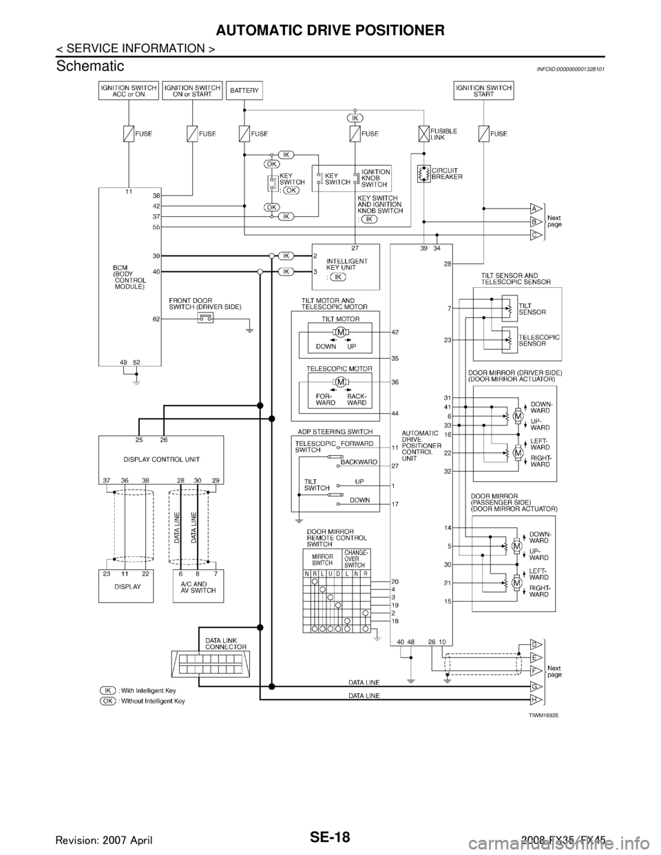 INFINITI FX35 2008 Service Manual
SE-18
< SERVICE INFORMATION >
AUTOMATIC DRIVE POSITIONER
Schematic
INFOID:0000000001328101
TIWM1692E
3AA93ABC3ACD3AC03ACA3AC03AC63AC53A913A773A893A873A873A8E3A773A983AC73AC93AC03AC3
3A893A873A873A8F INFINITI FX35 2008 Service Manual
SE-18
< SERVICE INFORMATION >
AUTOMATIC DRIVE POSITIONER
Schematic
INFOID:0000000001328101
TIWM1692E
3AA93ABC3ACD3AC03ACA3AC03AC63AC53A913A773A893A873A873A8E3A773A983AC73AC93AC03AC3
3A893A873A873A8F