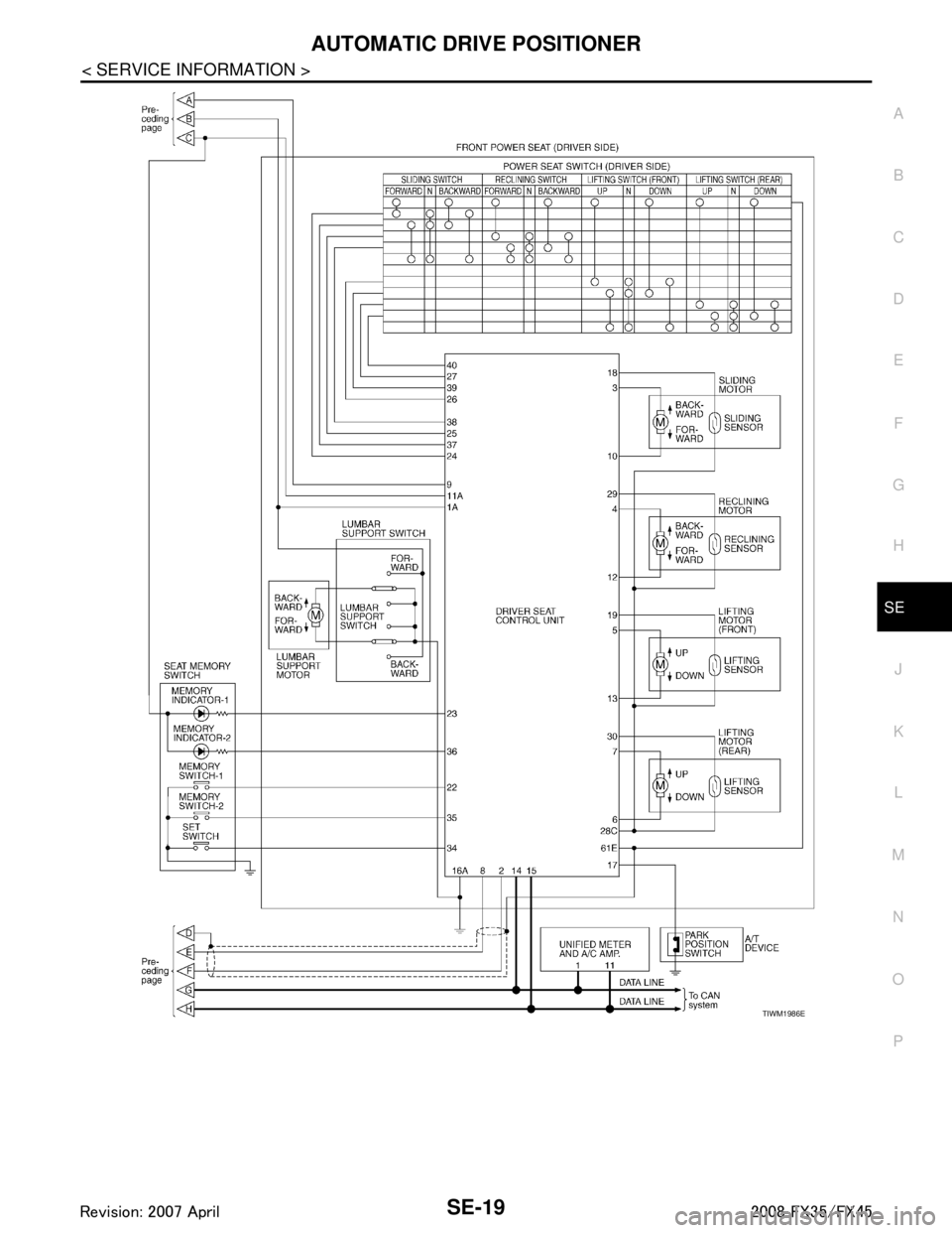 INFINITI FX35 2008 Service Manual
AUTOMATIC DRIVE POSITIONERSE-19
< SERVICE INFORMATION >
C
DE
F
G H
J
K L
M A
B
SE
N
O P
TIWM1986E
3AA93ABC3ACD3AC03ACA3AC03AC63AC53A913A773A893A873A873A8E3A773A983AC73AC93AC03AC3
3A893A873A873A8F3A7 INFINITI FX35 2008 Service Manual
AUTOMATIC DRIVE POSITIONERSE-19
< SERVICE INFORMATION >
C
DE
F
G H
J
K L
M A
B
SE
N
O P
TIWM1986E
3AA93ABC3ACD3AC03ACA3AC03AC63AC53A913A773A893A873A873A8E3A773A983AC73AC93AC03AC3
3A893A873A873A8F3A7