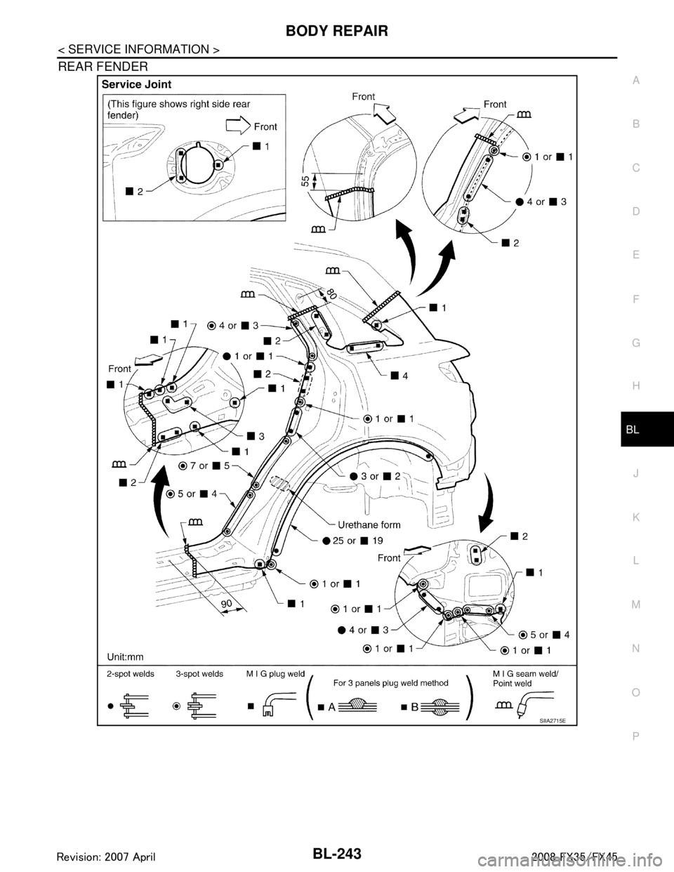 INFINITI FX35 2008  Service Manual 
BODY REPAIRBL-243
< SERVICE INFORMATION >
C
DE
F
G H
J
K L
M A
B
BL
N
O P
REAR FENDER
SIIA2715E
3AA93ABC3ACD3AC03ACA3AC03AC63AC53A913A773A893A873A873A8E3A773A983AC73AC93AC03AC3 
3A893A873A873A8F3A773