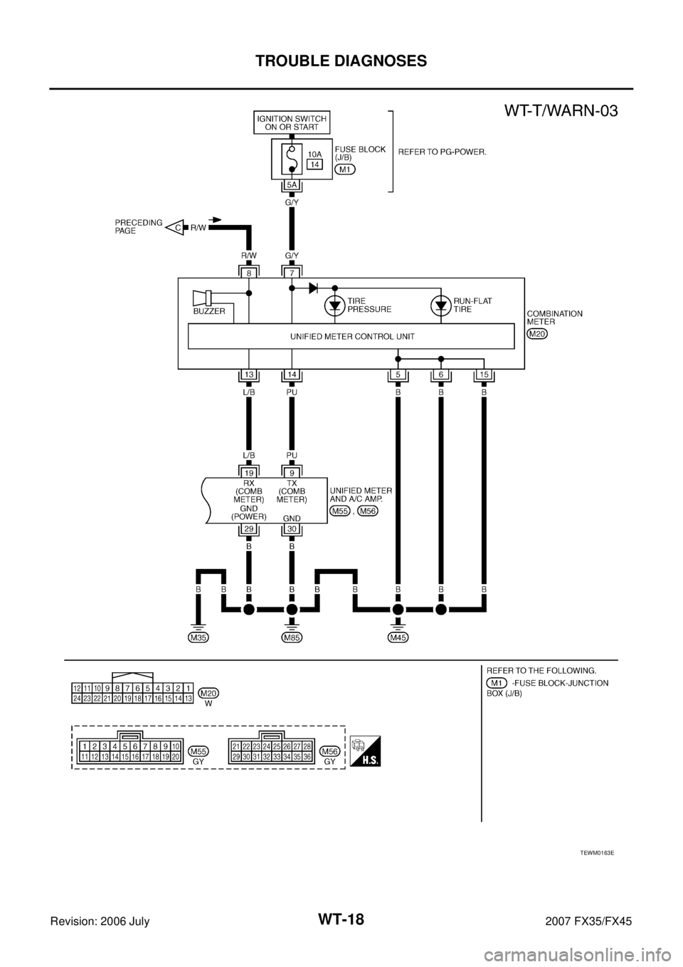 INFINITI FX35 2007 Service Manual WT-18
TROUBLE DIAGNOSES
Revision: 2006 July 2007 FX35/FX45
TEWM0163E INFINITI FX35 2007 Service Manual WT-18
TROUBLE DIAGNOSES
Revision: 2006 July 2007 FX35/FX45
TEWM0163E