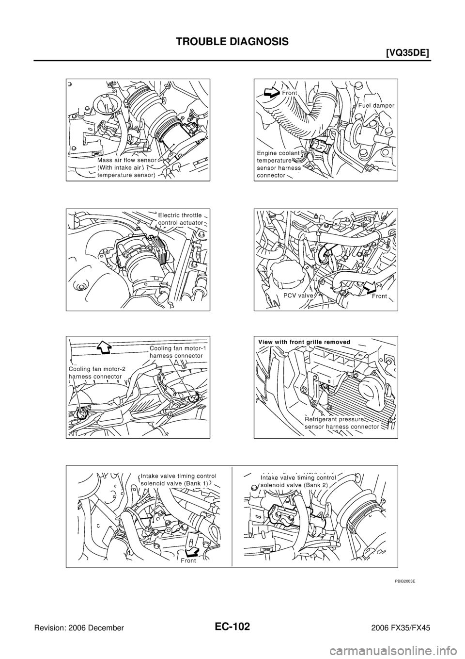 INFINITI FX35 2006  Service Manual EC-102
[VQ35DE]
TROUBLE DIAGNOSIS
Revision: 2006 December 2006 FX35/FX45
PBIB2003E 