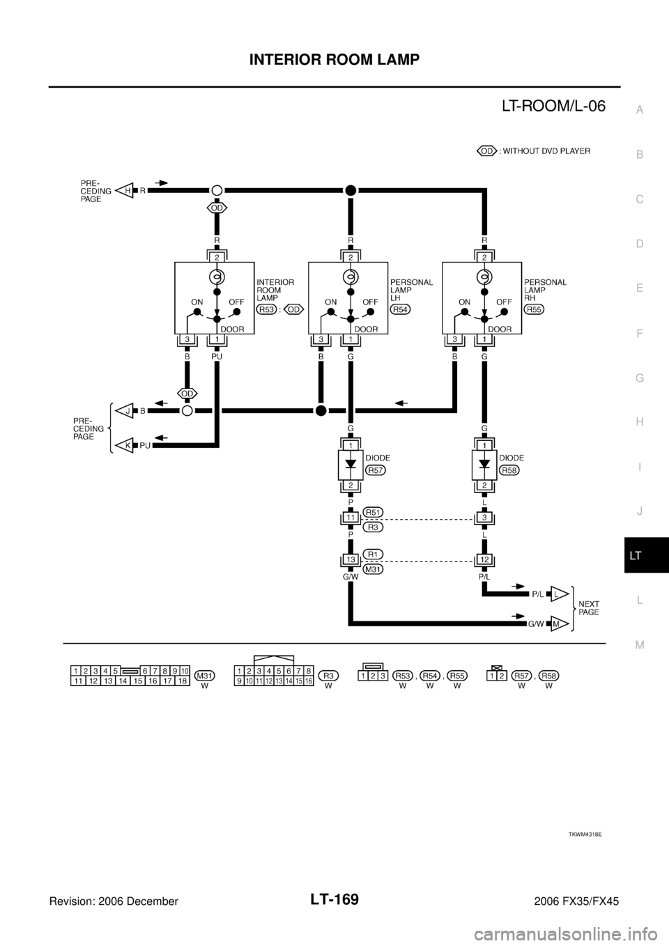 INFINITI FX35 2006  Service Manual INTERIOR ROOM LAMP LT-169
C 
D  E 
F 
G  H 
I 
J 
L 
M  A 
B
LT 
Revision: 2006 December 2006 FX35/FX45
TKWM4318E 