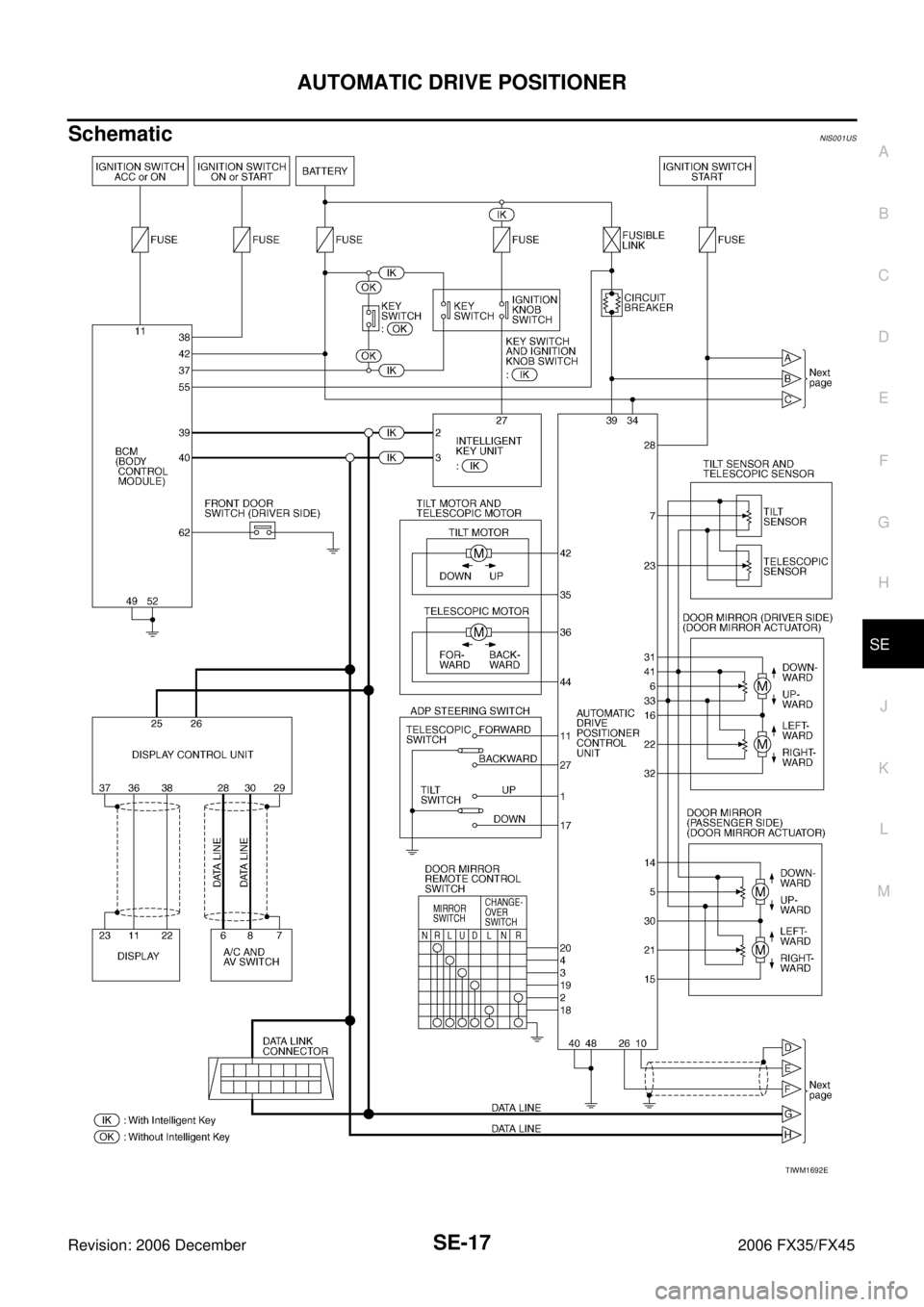 INFINITI FX35 2006  Service Manual AUTOMATIC DRIVE POSITIONER SE-17
C 
D  E 
F 
G  H 
J 
K  L 
M  A 
B
SE 
Revision: 2006 December 2006 FX35/FX45
SchematicNIS001US
TIWM1692E 