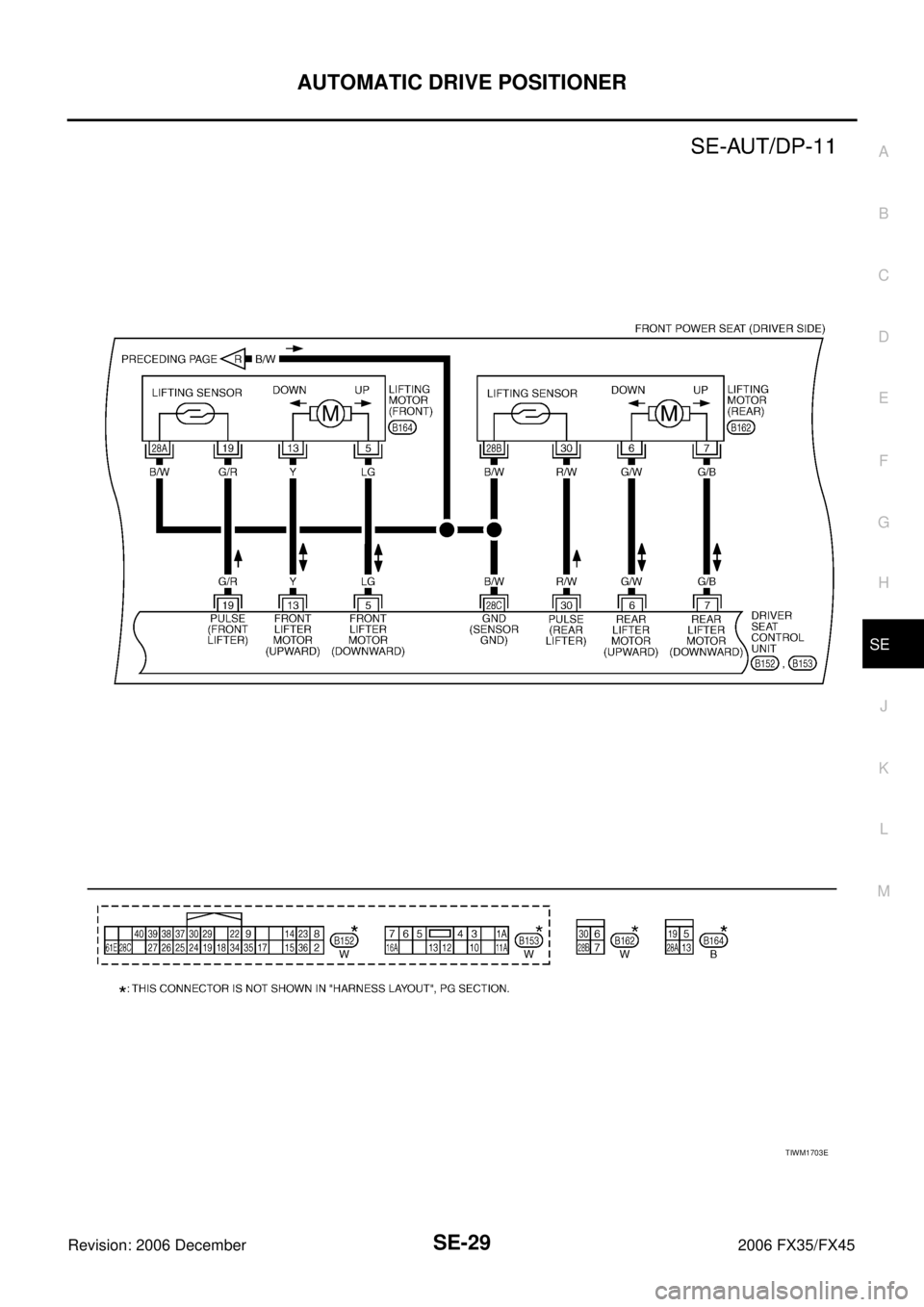 INFINITI FX35 2006  Service Manual AUTOMATIC DRIVE POSITIONER SE-29
C 
D  E 
F 
G  H 
J 
K  L 
M  A 
B
SE 
Revision: 2006 December 2006 FX35/FX45
TIWM1703E 