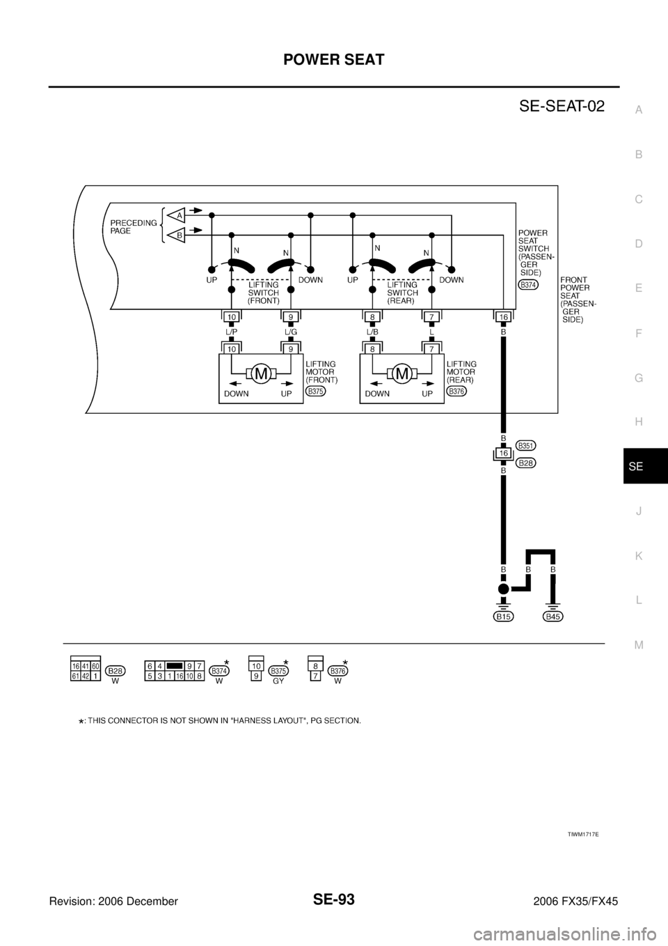 INFINITI FX35 2006  Service Manual POWER SEAT SE-93
C 
D  E 
F 
G  H 
J 
K  L 
M  A 
B
SE 
Revision: 2006 December 2006 FX35/FX45
TIWM1717E 