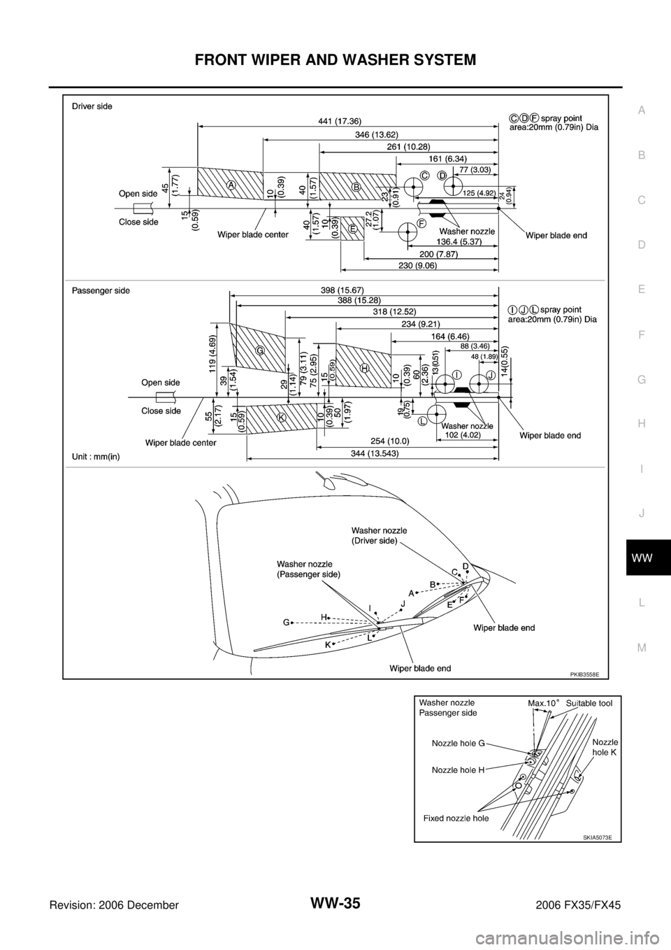 INFINITI FX35 2006 Service Manual FRONT WIPER AND WASHER SYSTEM WW-35
C
D E
F
G H
I
J
L
M A
B
WW
Revision: 2006 December 2006 FX35/FX45
PKIB3558E
SKIA5073E INFINITI FX35 2006 Service Manual FRONT WIPER AND WASHER SYSTEM WW-35
C
D E
F
G H
I
J
L
M A
B
WW
Revision: 2006 December 2006 FX35/FX45
PKIB3558E
SKIA5073E
