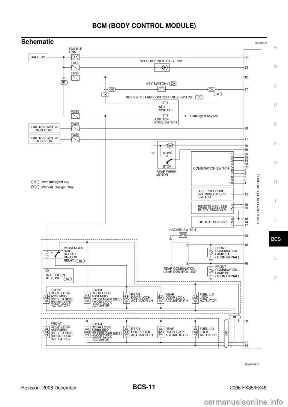 INFINITI FX35 2006  Service Manual BCM (BODY CONTROL MODULE) BCS-11
C 
D  E 
F 
G  H 
I 
J 
L 
M  A 
B
BCS 
Revision: 2006 December 2006 FX35/FX45
SchematicNKS00341
TKWM2093E 