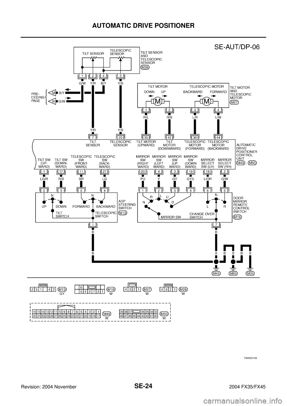 INFINITI FX35 2004 Service Manual SE-24
AUTOMATIC DRIVE POSITIONER
Revision: 2004 November 2004 FX35/FX45
TIWM0315E INFINITI FX35 2004 Service Manual SE-24
AUTOMATIC DRIVE POSITIONER
Revision: 2004 November 2004 FX35/FX45
TIWM0315E