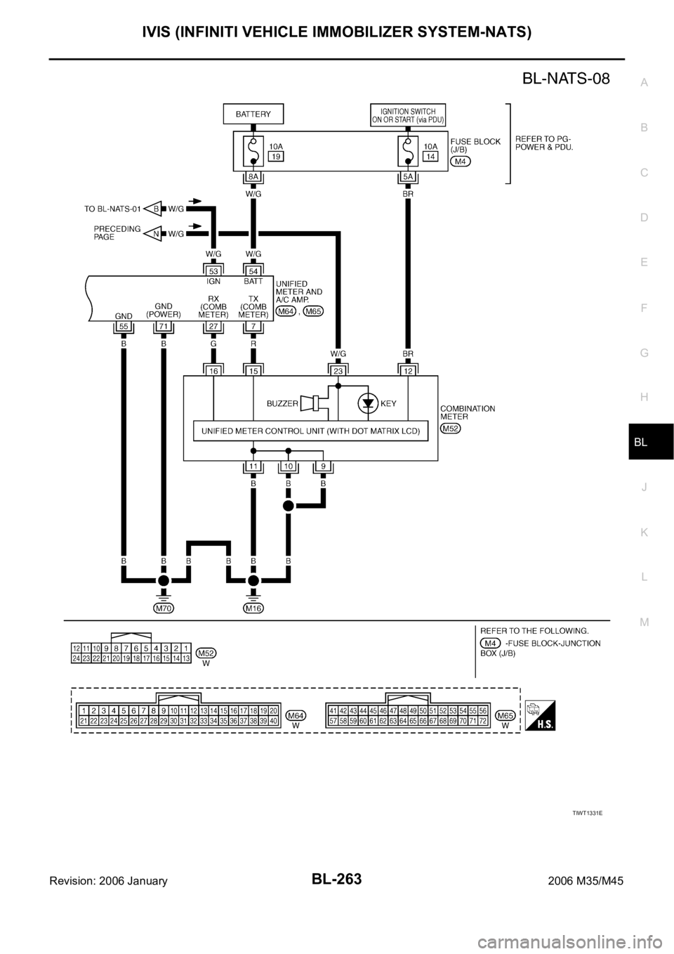 INFINITI M35 2006 Factory Owners Manual IVIS (INFINITI VEHICLE IMMOBILIZER SYSTEM-NATS)
BL-263
C
D
E
F
G
H
J
K
L
MA
B
BL
Revision: 2006 January2006 M35/M45
TIWT1331E INFINITI M35 2006 Factory Owners Manual IVIS (INFINITI VEHICLE IMMOBILIZER SYSTEM-NATS)
BL-263
C
D
E
F
G
H
J
K
L
MA
B
BL
Revision: 2006 January2006 M35/M45
TIWT1331E