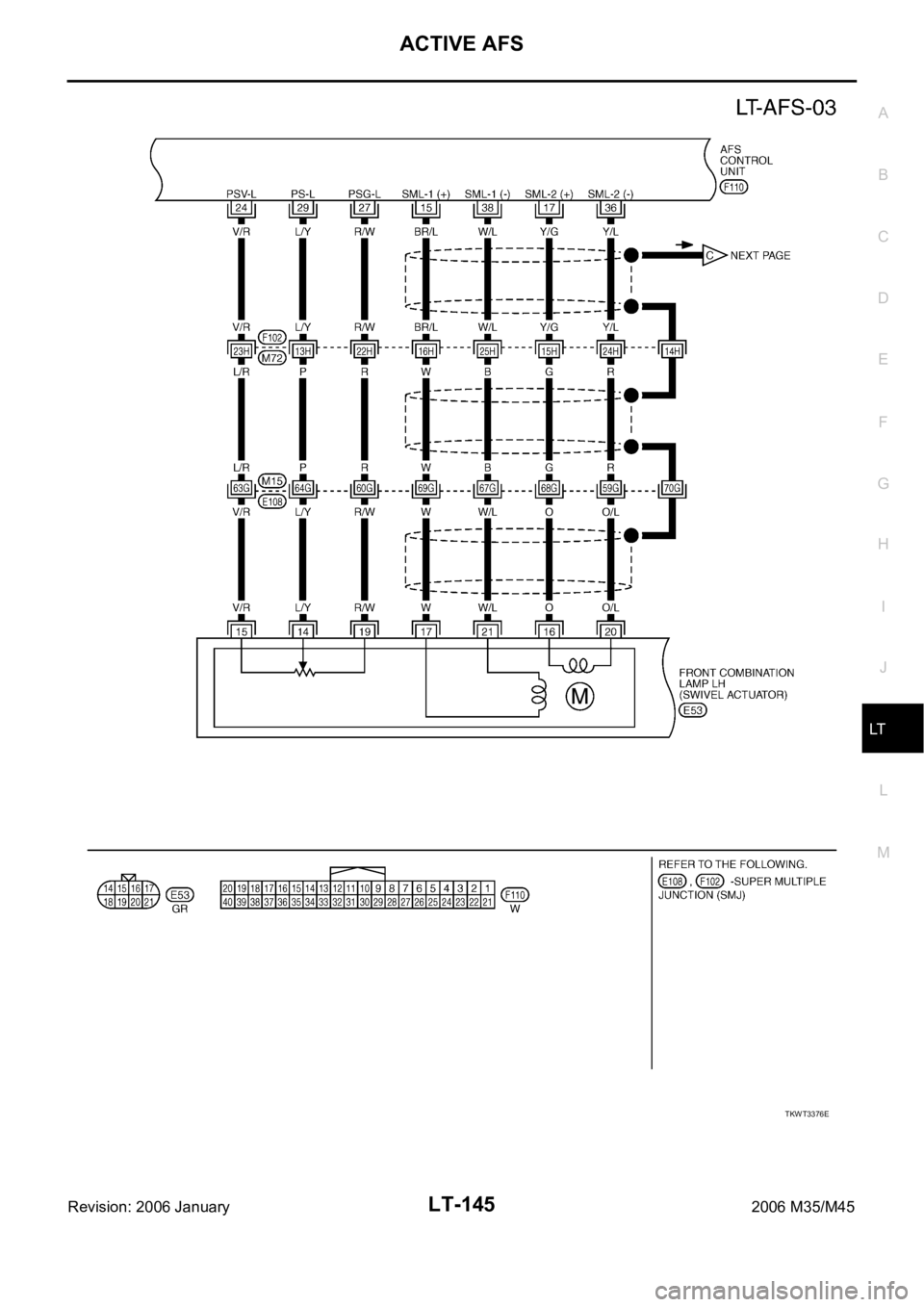 INFINITI M35 2006  Factory Service Manual ACTIVE AFS
LT-145
C
D
E
F
G
H
I
J
L
MA
B
LT
Revision: 2006 January2006 M35/M45
TKWT3376E 