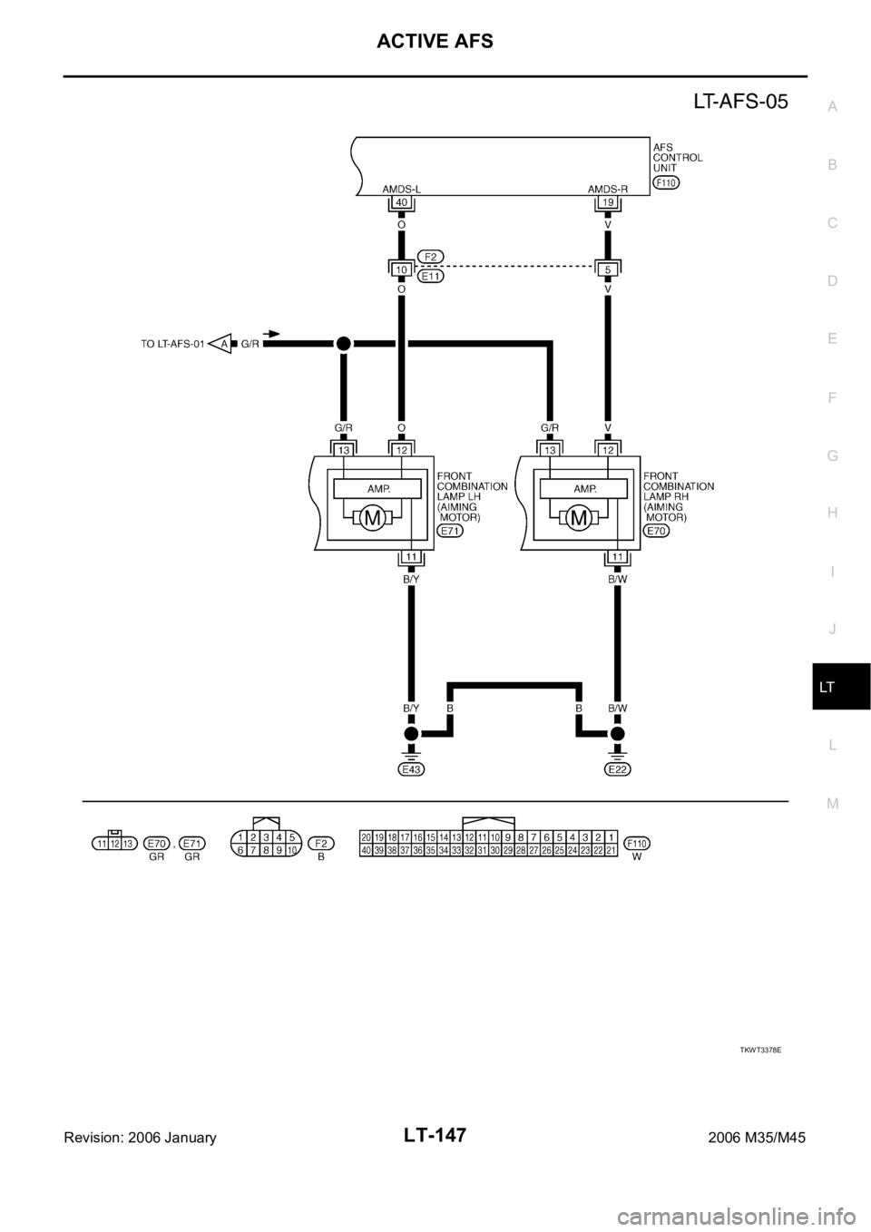INFINITI M35 2006  Factory Service Manual ACTIVE AFS
LT-147
C
D
E
F
G
H
I
J
L
MA
B
LT
Revision: 2006 January2006 M35/M45
TKWT3378E 