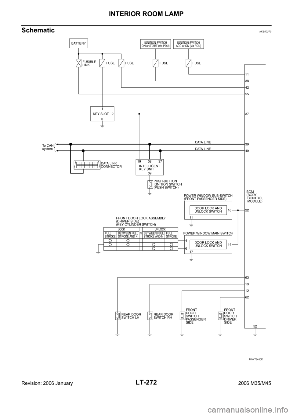 INFINITI M35 2006  Factory Service Manual LT-272
INTERIOR ROOM LAMP
Revision: 2006 January2006 M35/M45
SchematicNKS003T2
TKWT3400E 