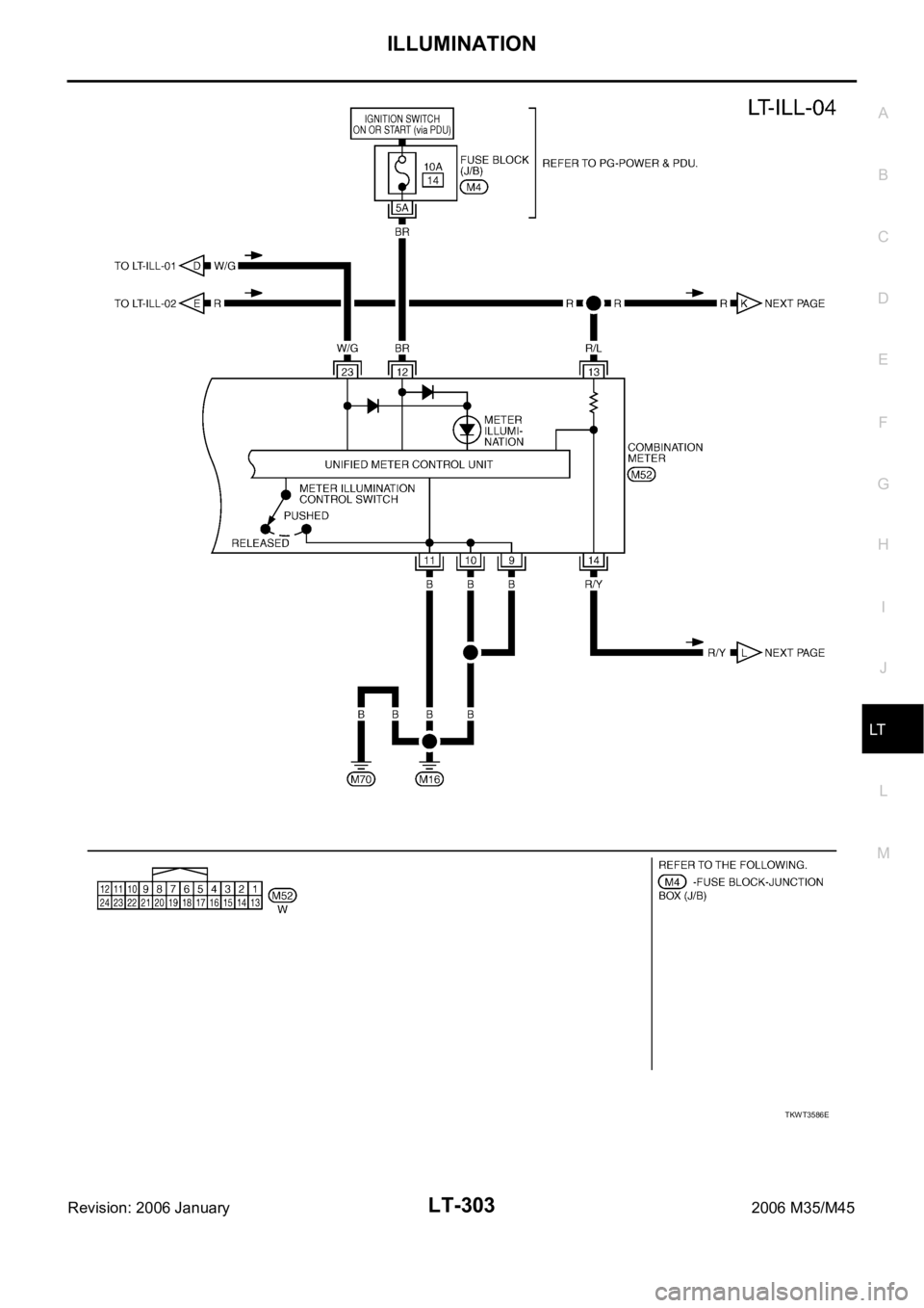 INFINITI M35 2006  Factory Service Manual ILLUMINATION
LT-303
C
D
E
F
G
H
I
J
L
MA
B
LT
Revision: 2006 January2006 M35/M45
TKWT3586E 