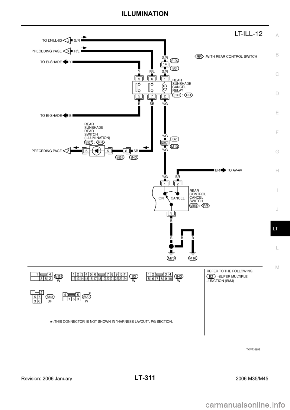 INFINITI M35 2006  Factory Service Manual ILLUMINATION
LT-311
C
D
E
F
G
H
I
J
L
MA
B
LT
Revision: 2006 January2006 M35/M45
TKWT3595E 