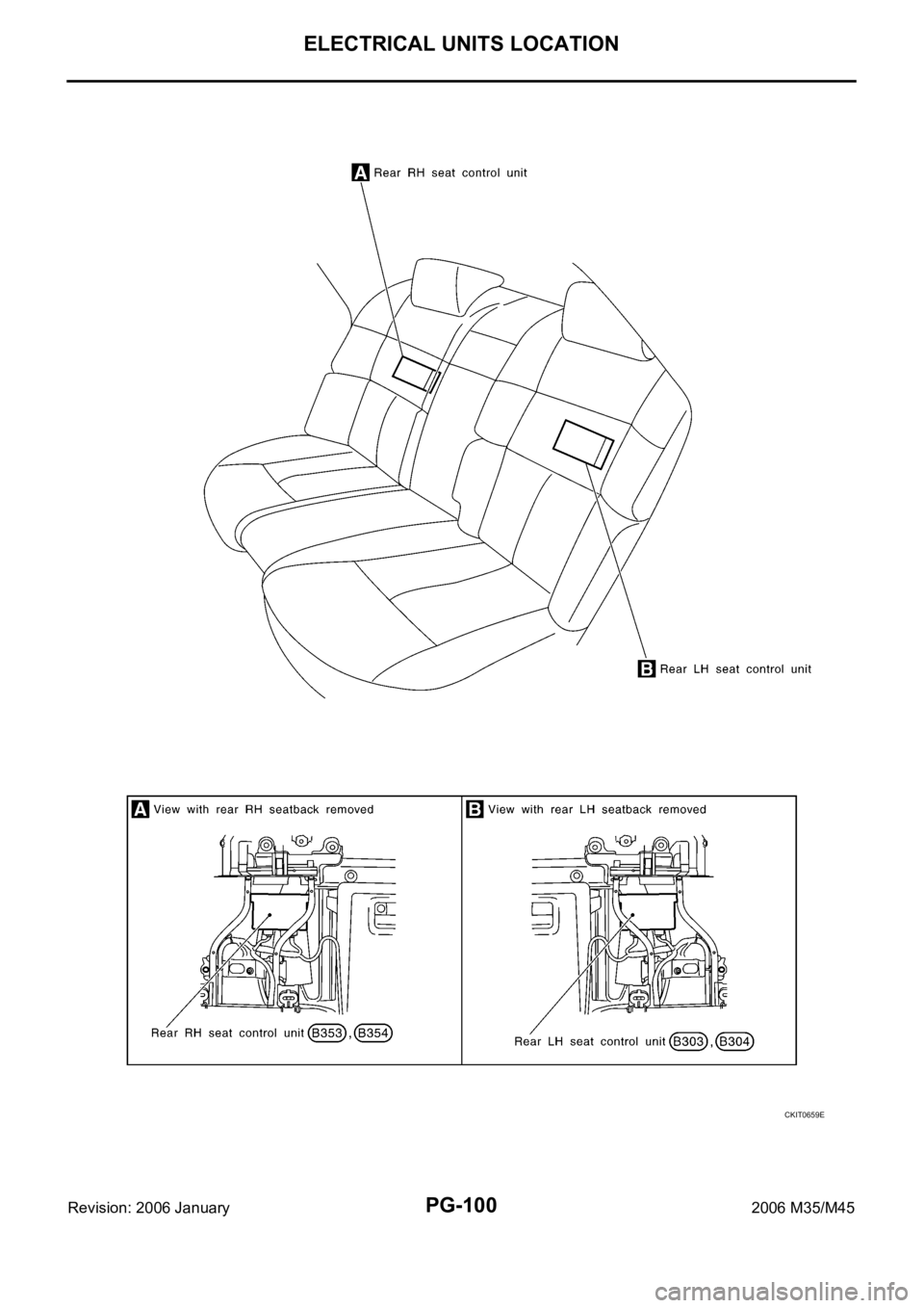 INFINITI M35 2006  Factory Service Manual PG-100
ELECTRICAL UNITS LOCATION
Revision: 2006 January2006 M35/M45
CKIT0659E 