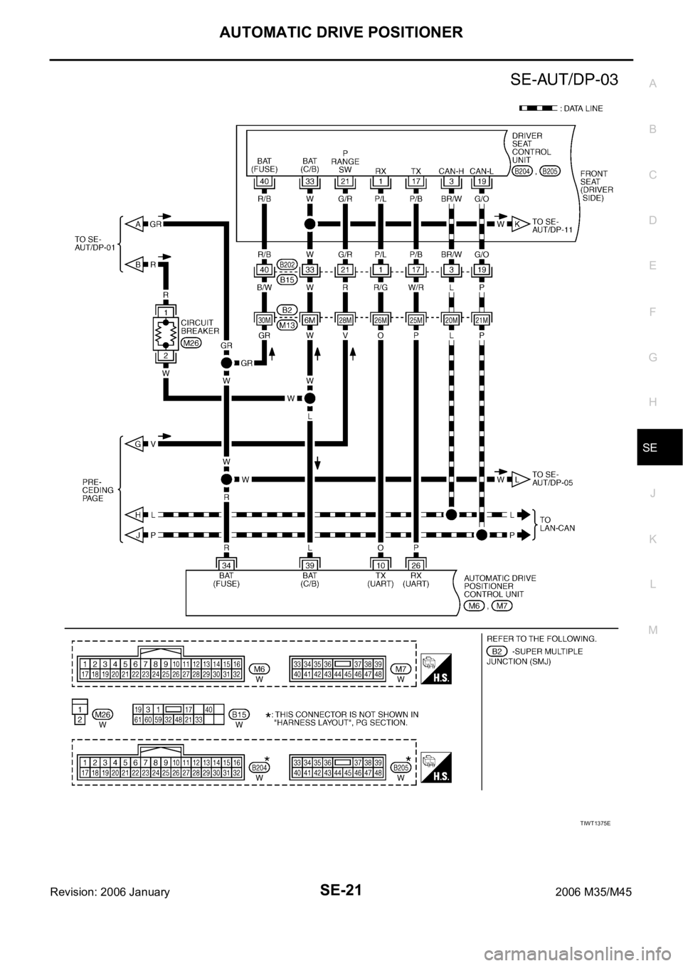INFINITI M35 2006  Factory Service Manual AUTOMATIC DRIVE POSITIONER
SE-21
C
D
E
F
G
H
J
K
L
MA
B
SE
Revision: 2006 January2006 M35/M45
TIWT1375E 