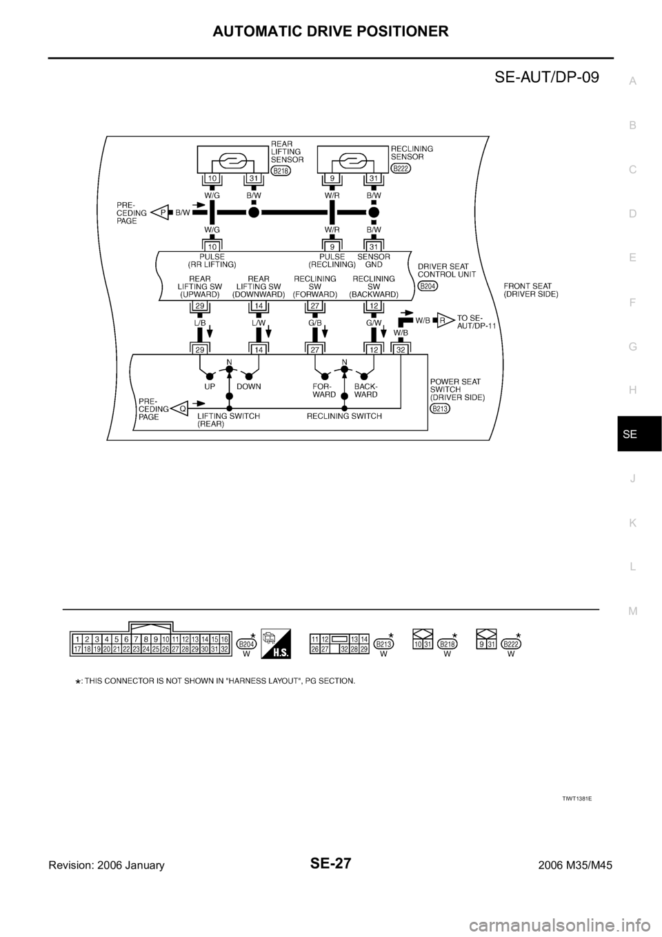 INFINITI M35 2006  Factory Service Manual AUTOMATIC DRIVE POSITIONER
SE-27
C
D
E
F
G
H
J
K
L
MA
B
SE
Revision: 2006 January2006 M35/M45
TIWT1381E 