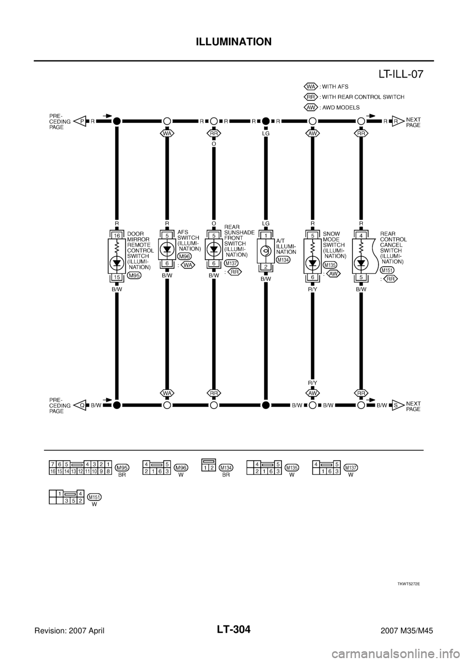 INFINITI M35 2007 Factory Service Manual LT-304
ILLUMINATION
Revision: 2007 April2007 M35/M45
TKWT5272E INFINITI M35 2007 Factory Service Manual LT-304
ILLUMINATION
Revision: 2007 April2007 M35/M45
TKWT5272E