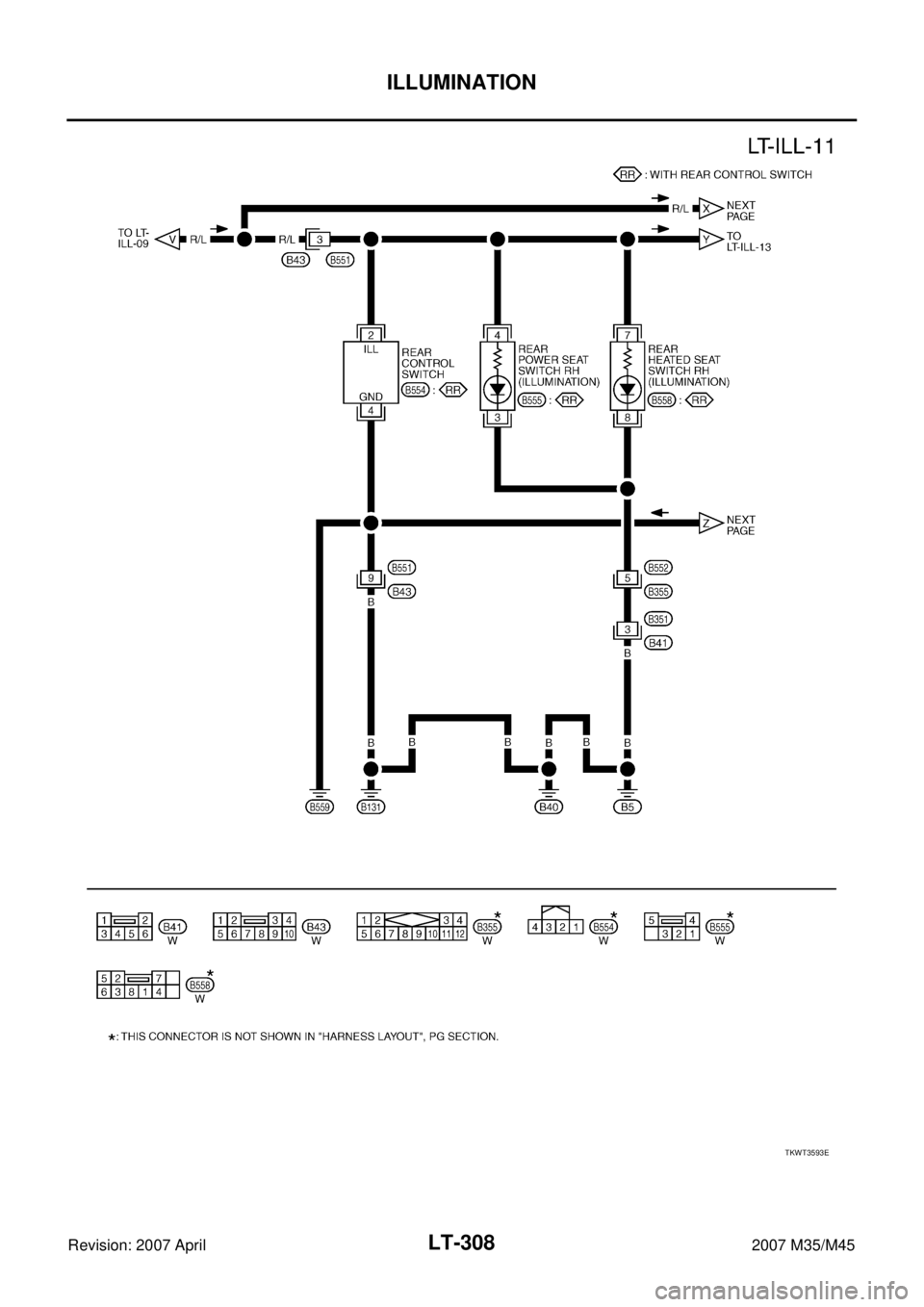 INFINITI M35 2007 Factory Service Manual LT-308
ILLUMINATION
Revision: 2007 April2007 M35/M45
TKWT3593E INFINITI M35 2007 Factory Service Manual LT-308
ILLUMINATION
Revision: 2007 April2007 M35/M45
TKWT3593E