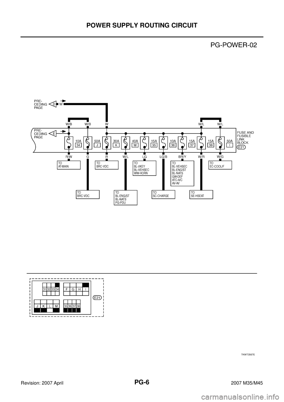 INFINITI M35 2007  Factory Service Manual PG-6
POWER SUPPLY ROUTING CIRCUIT
Revision: 2007 April2007 M35/M45
TKWT3567E 