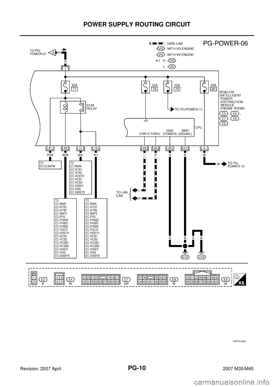 INFINITI M35 2007  Factory Service Manual PG-10
POWER SUPPLY ROUTING CIRCUIT
Revision: 2007 April2007 M35/M45
TKWT5165E 