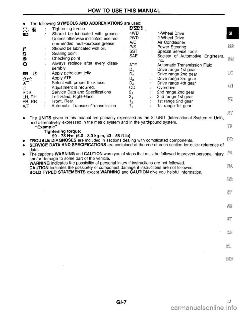INFINITI QX4 1997  Factory Service Manual 13 