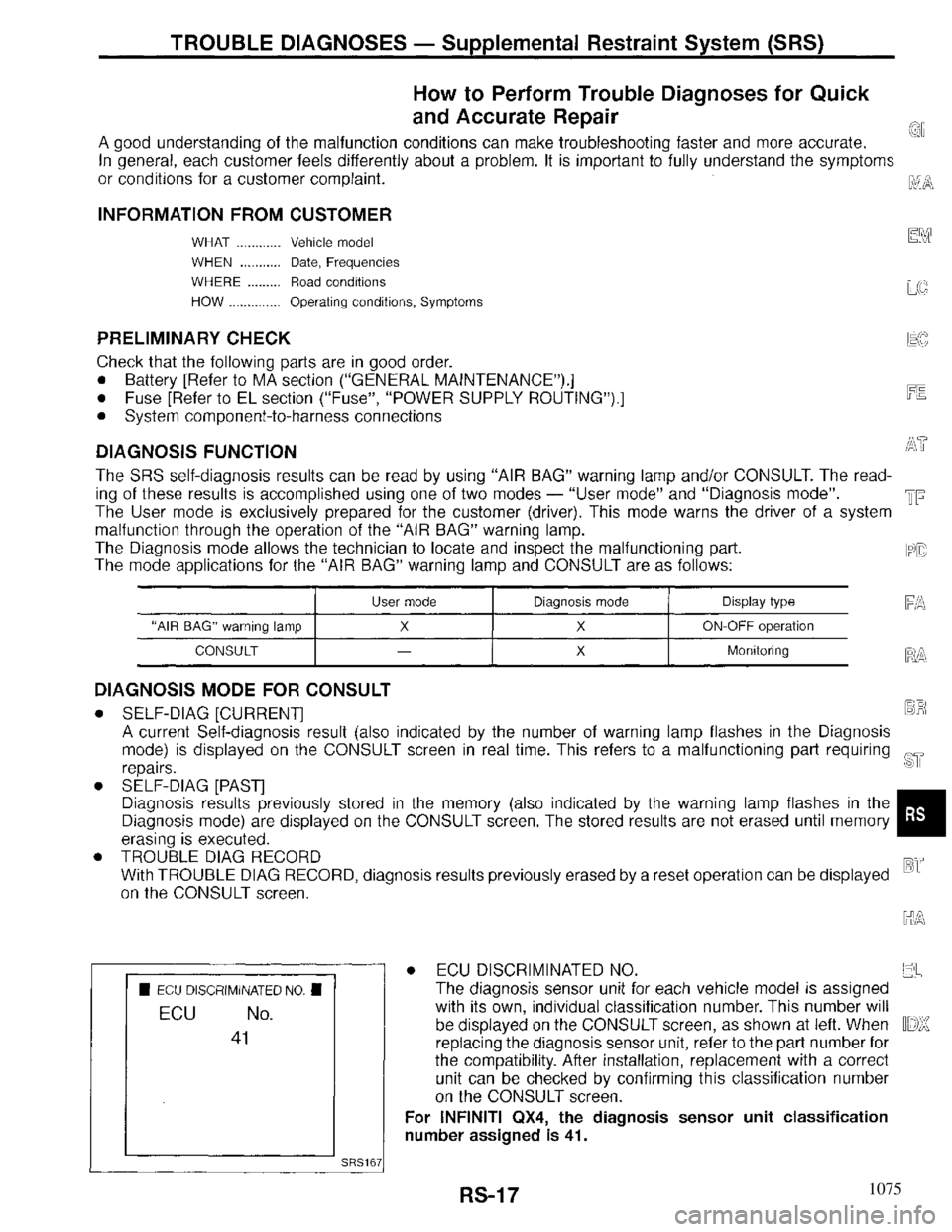 INFINITI QX4 1997 Factory Service Manual 1075 INFINITI QX4 1997 Factory Service Manual 1075