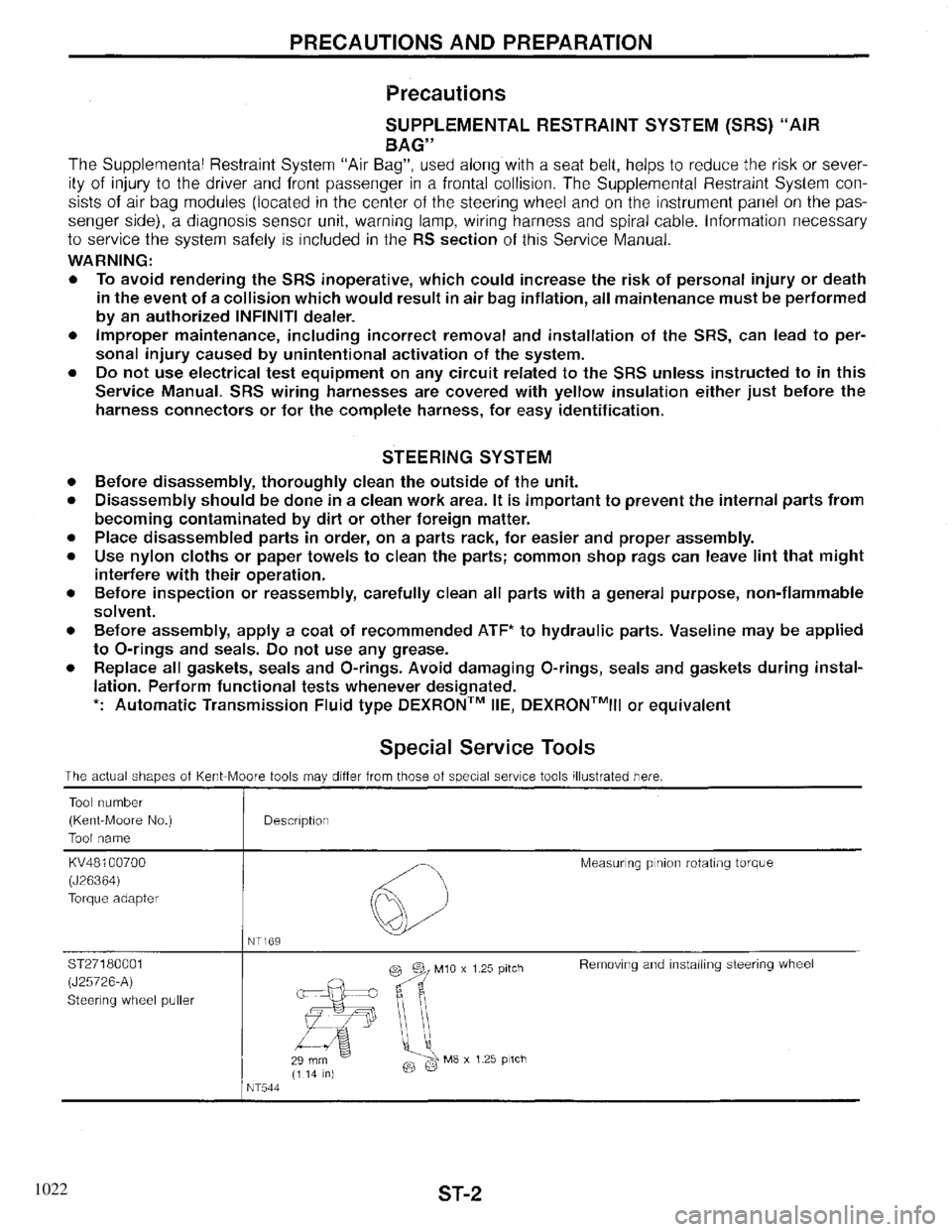 INFINITI QX4 1997 Factory Service Manual 1022 INFINITI QX4 1997 Factory Service Manual 1022