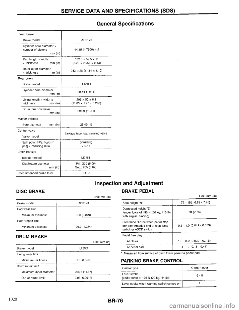 INFINITI QX4 1997  Factory Service Manual 1020 
