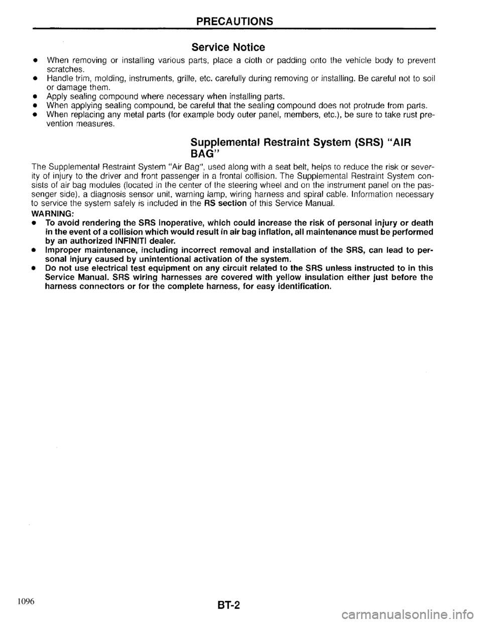 INFINITI QX4 1997  Factory Service Manual 1096 