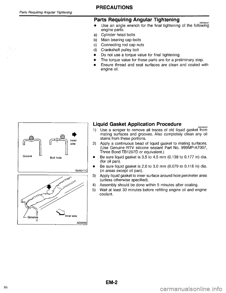 INFINITI QX4 1998 Factory Service Manual 86 INFINITI QX4 1998 Factory Service Manual 86