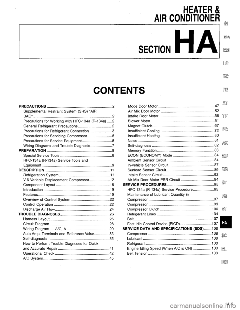INFINITI QX4 1998 Factory Service Manual 1415 INFINITI QX4 1998 Factory Service Manual 1415