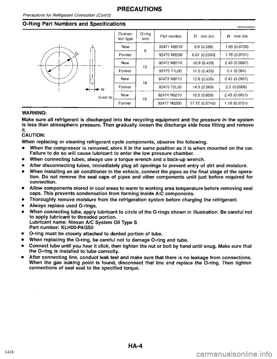INFINITI QX4 1998 Factory Service Manual 1418 INFINITI QX4 1998 Factory Service Manual 1418