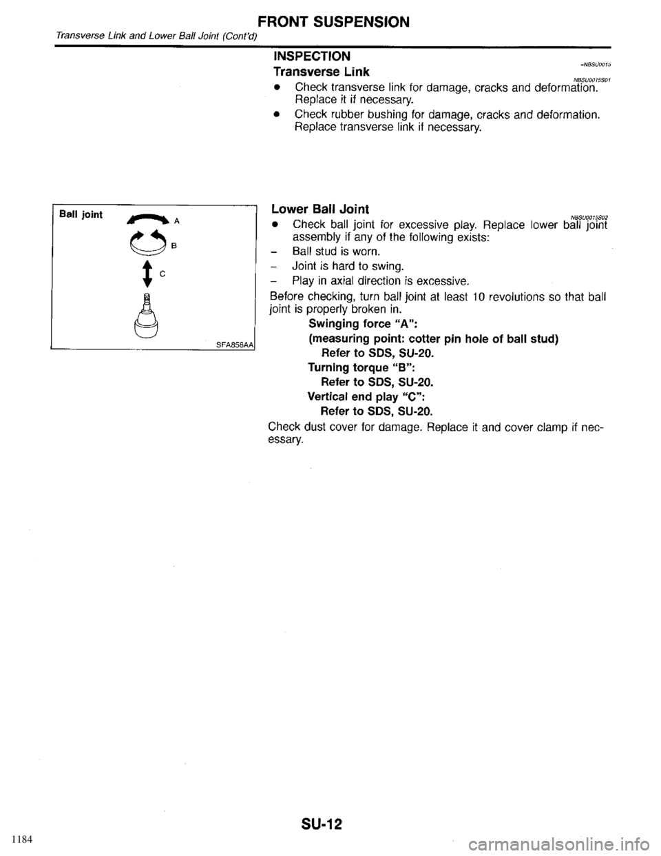 INFINITI QX4 1998 Factory Service Manual 1184 INFINITI QX4 1998 Factory Service Manual 1184